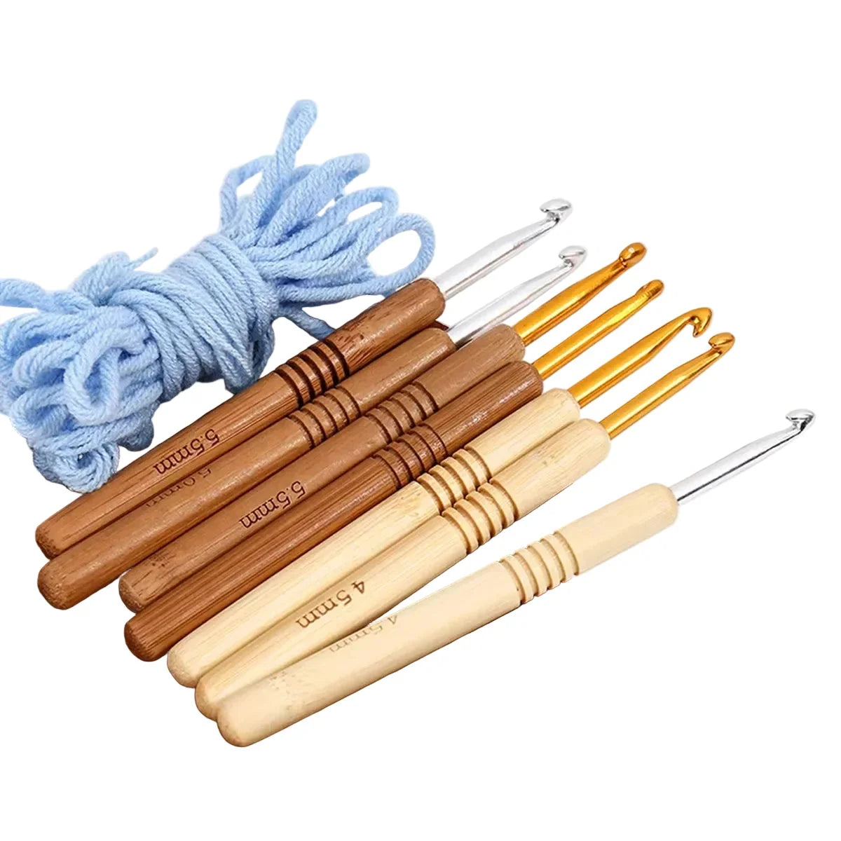 Yarnly 9-teiliges Häkelnadel-Set aus Aluminium mit Holzgriff – Nadeln für Stricken und Kreativhobbys