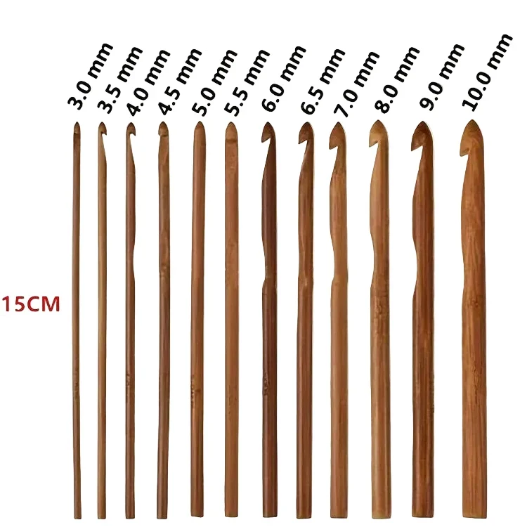 Yarnly 12-teiliges Häkelnadel-Set aus Bambus – Größen 3 bis 10 mm, Werkzeuge für Stricken und Häkeln