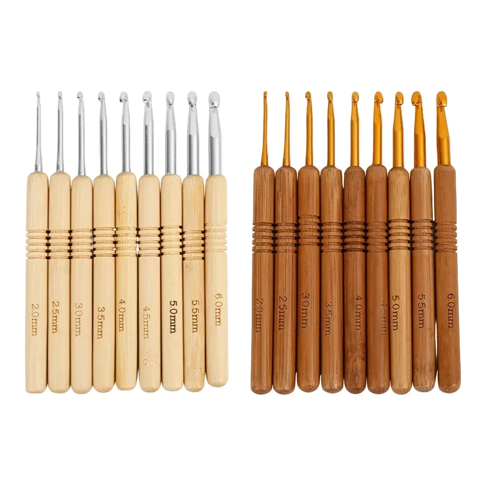 Yarnly 9-teiliges Häkelnadel-Set aus Aluminium mit Holzgriff – Nadeln für Stricken und Kreativhobbys