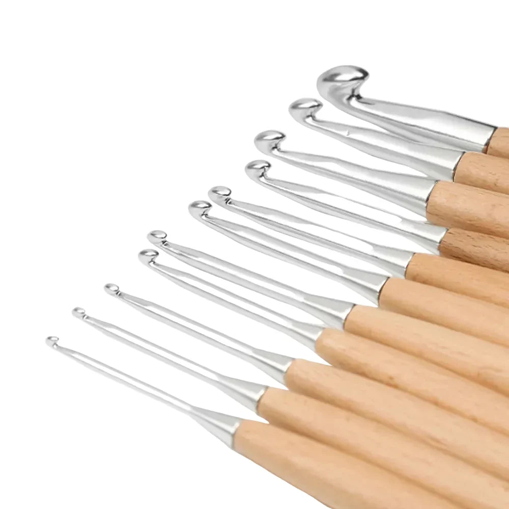 Yarnly 11-teiliges Häkelnadel-Set mit Holzgriff – Nadeln für Stricken und Handarbeiten